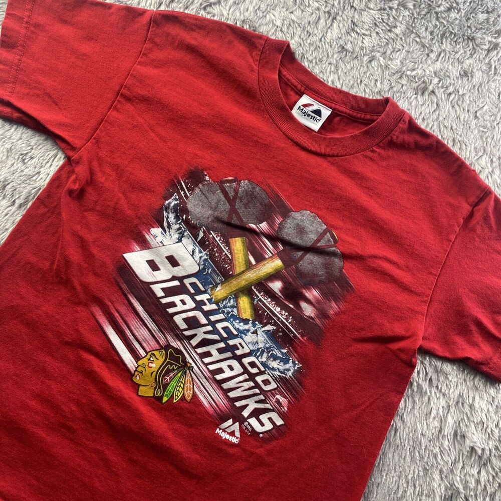 Chicago Blackhawks Shirt Youth Medium Red Short Sleeve Majestic NHL Hockey Tee
